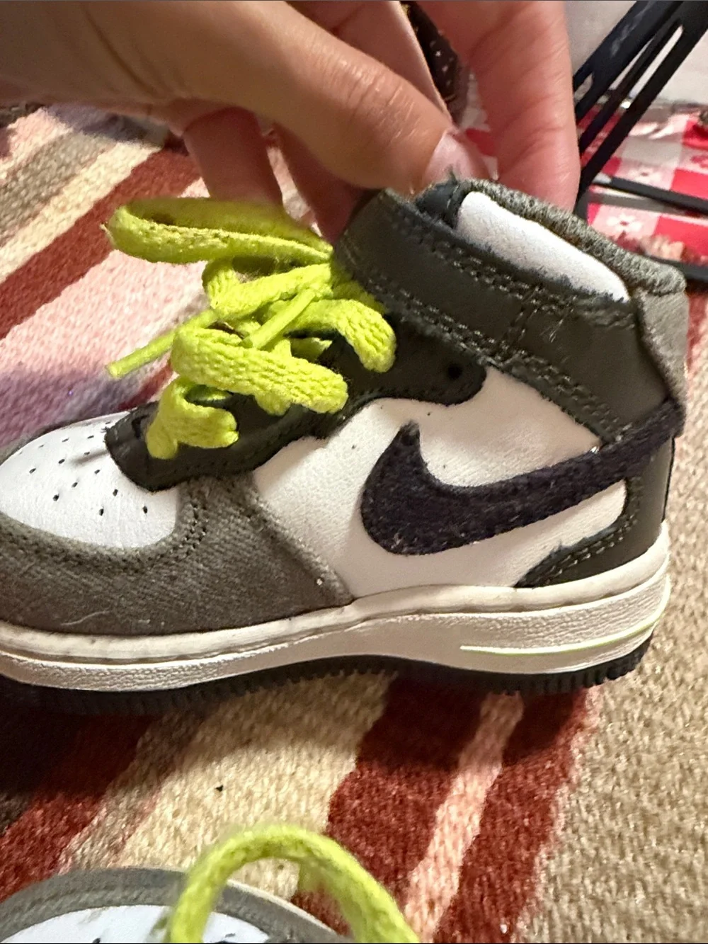 Nike Kids High-Top Sneakers in White, Gray and Neon Yellow